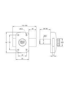 schéma de dimension du Verrou IFAM série B5 avec bouton intérieur