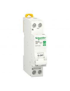 visuel Resi9 - disjoncteur modulaire - 1P+N - courbe C 2A  blanc- peignable Schneider Electric vue de profil vers la droite